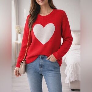 Cupcakes & Cashemere oversized Red Sweater with White Heart Valentines